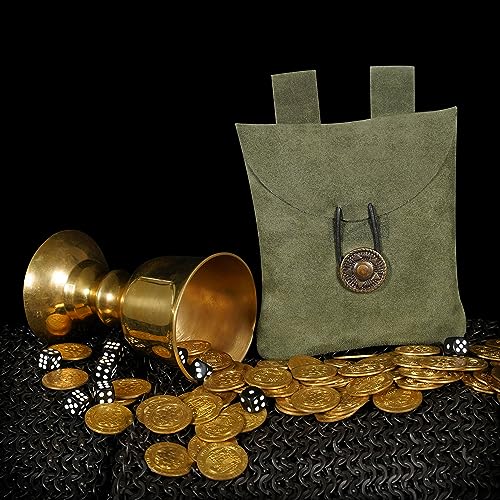 Mythrojan Medieval Renaissance Suede Jewelry Belt Pouch LARP Costume Waist Bag - Dark Green