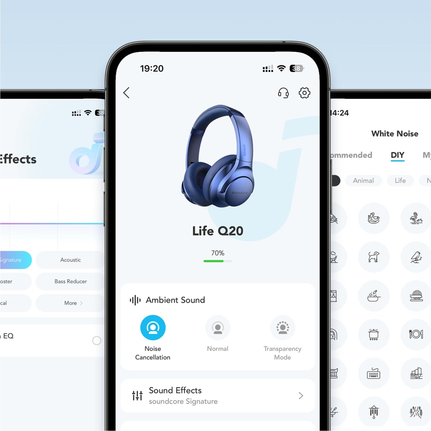 Soundcore Anker Life Q20 Hybrid Active Noise Cancelling Headphones, Wireless Over Ear Bluetooth Headphones, 60H Playtime, Hi-Res Audio, Deep Bass, Memory Foam Ear Cups, Travel, Office