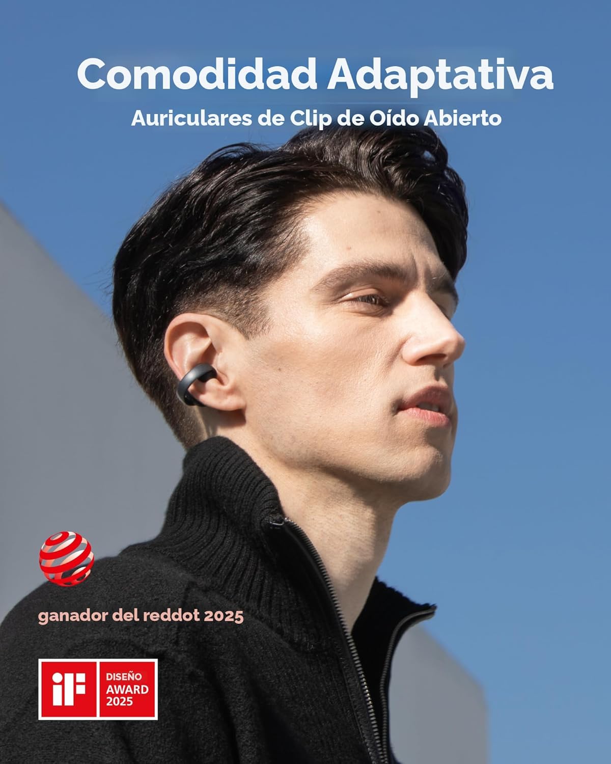Soundcore AeroClip by Anker, auriculares de oreja abierta, auriculares con clip, comodidad adaptativa, llamadas claras con 4 micrófonos e IA, ajuste estable, controladores de 0.472 in para graves