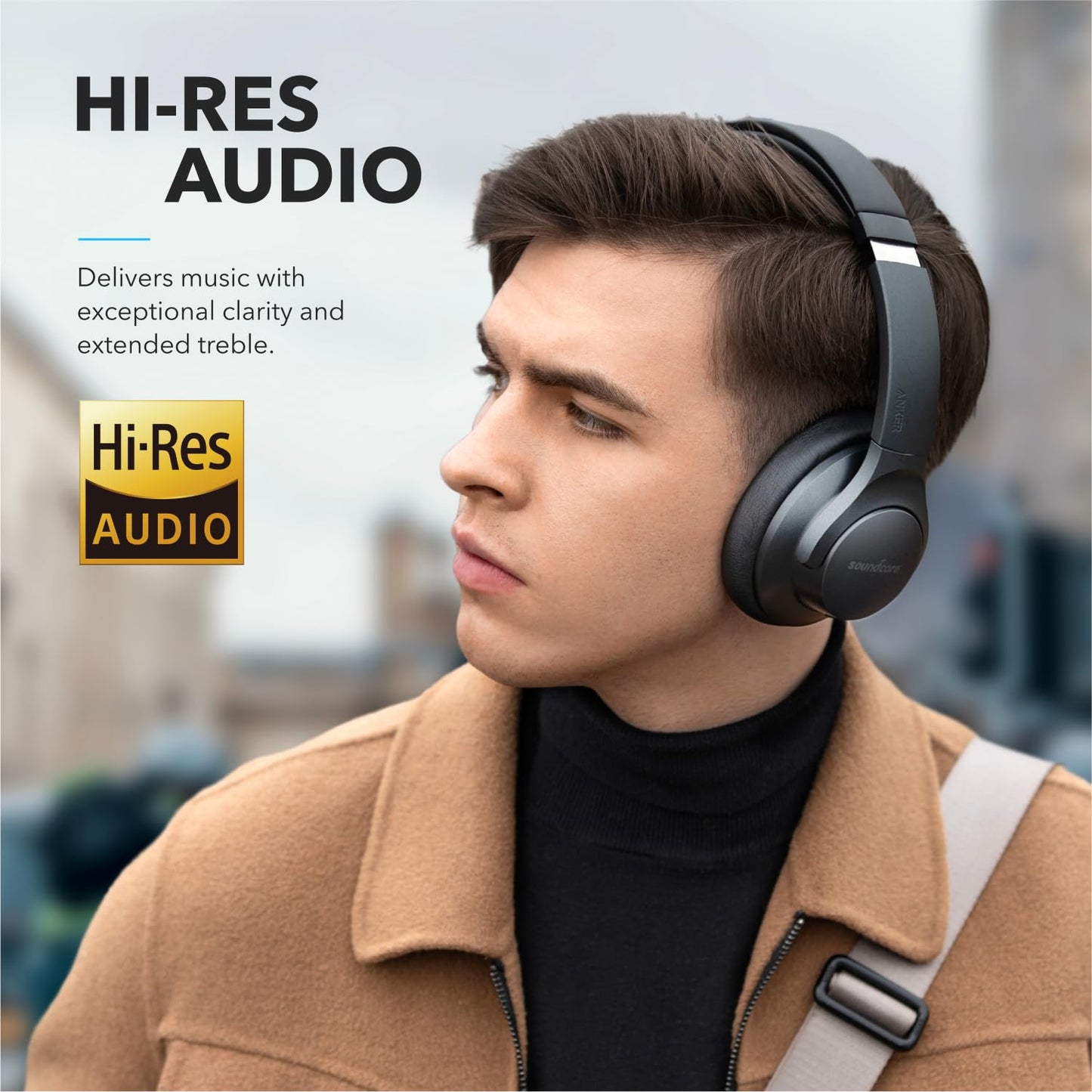 Soundcore Anker Life Q20 Hybrid Active Noise Cancelling Headphones, Wireless Over Ear Bluetooth Headphones, 60H Playtime, Hi-Res Audio, Deep Bass, Memory Foam Ear Cups, Travel, Office