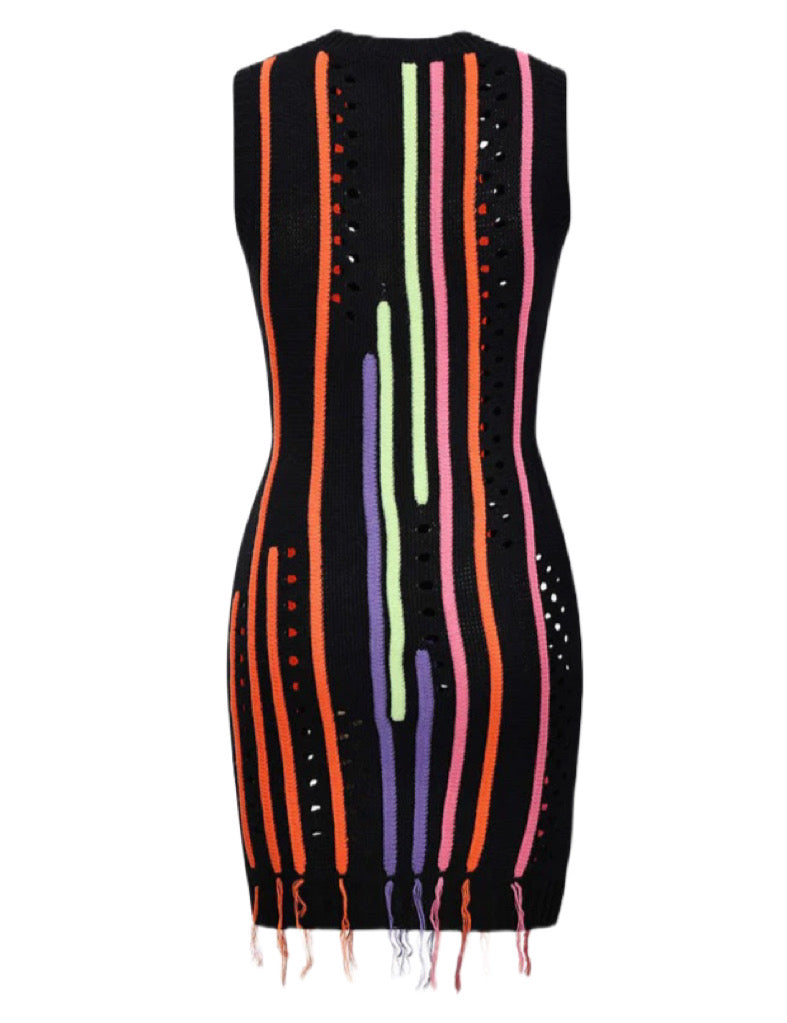 Runway Striped Sweater Dress - Black