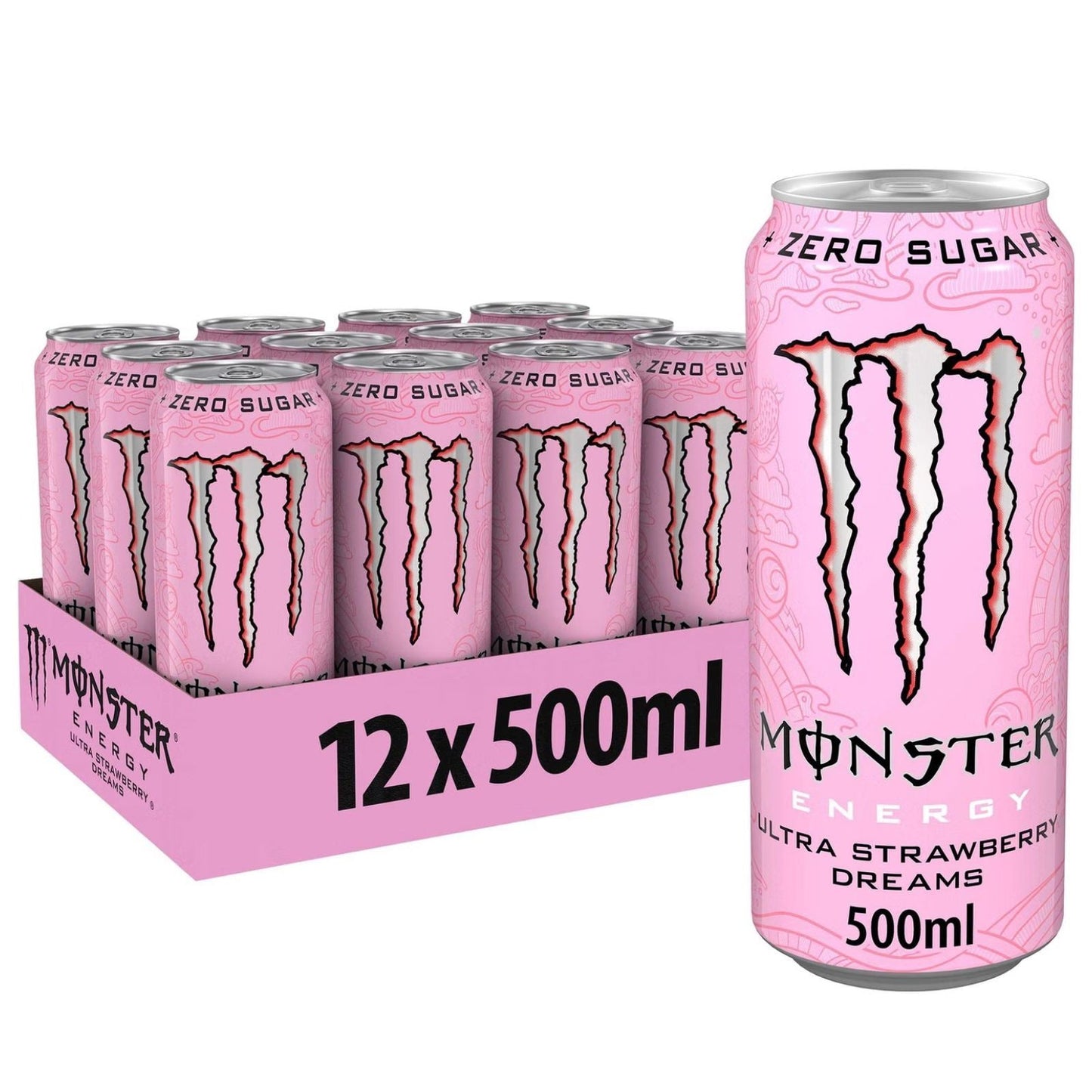 Monster Ultra Strawberry Dreams Energy Drink, Zero Sugar 500ml (Box of 12)
