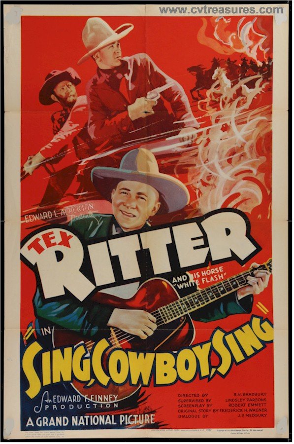 Sing, Cowboy, Sing Original Authentic Vintage Western Movie Poster One Sheet Tex Ritter 1937