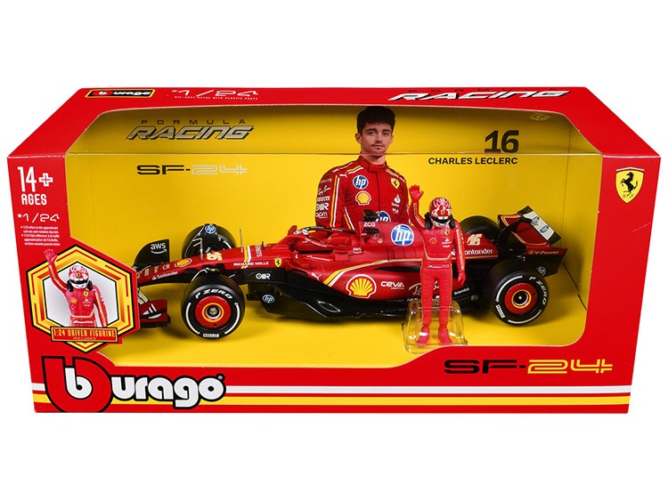 Bburago 18-26823 CL Formula F 1 Ferrari SF-24 Championship 2024 1:24 with Figure #16 Charles Leclerc