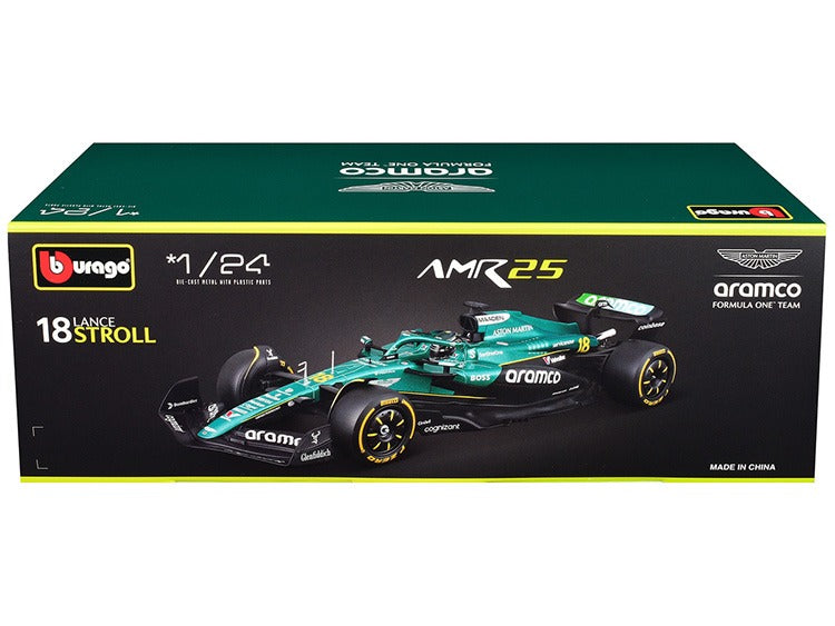 Bburago 18-28070 LS Formula F 1 Aston Martin AMR25 2025 1:24 with Show Case #18 Lance Stroll