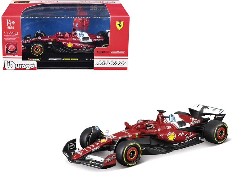 Bburago 18-36852 CL Formula F 1 2025 Ferrari SF-25 1:43 with Show Case #16 Charles Leclerc