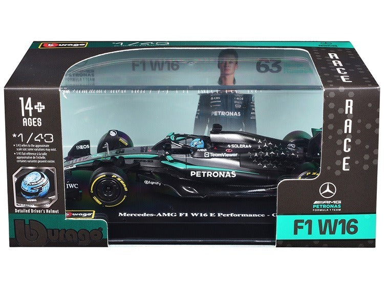 Bburago 18-38238 GR Formula F 1 2025 Mercedes Benz AMG W16 1:43 with Show Case #63 George Russell