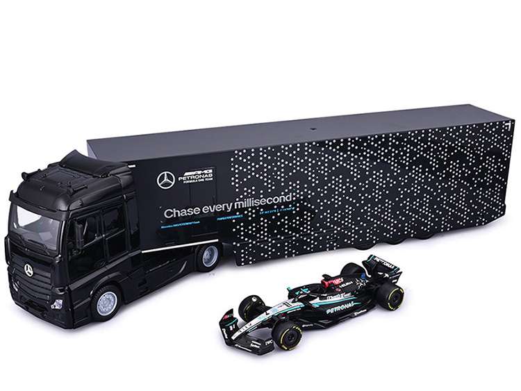 Bburago 18-38402 GR AMG Petronas Mercedes Benz Actros Gigaspace and F1W15 1:43 #63 George Russell