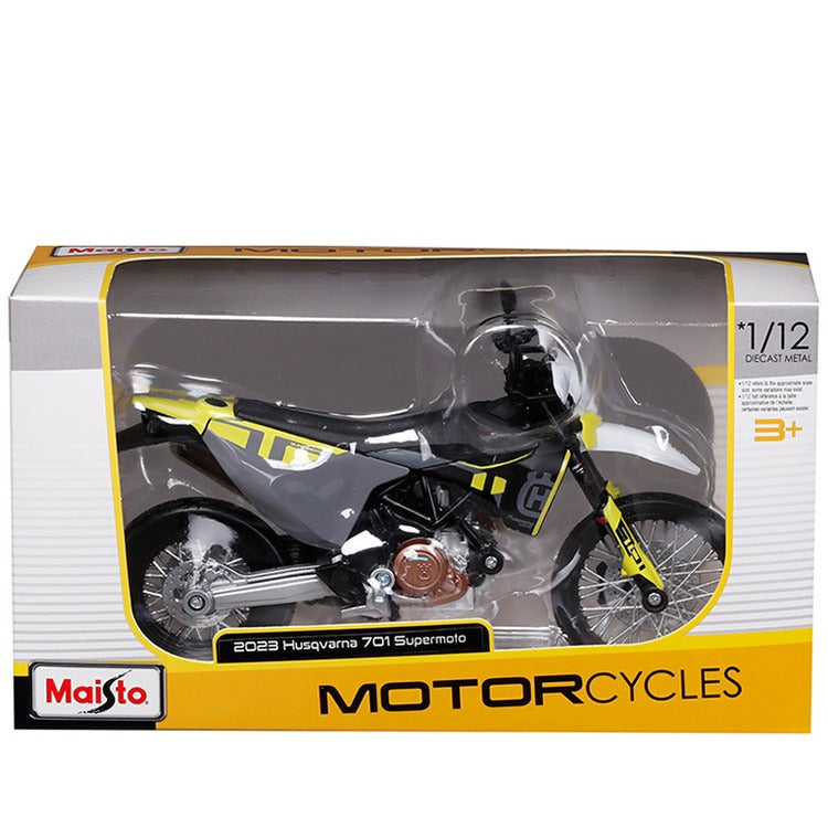 Maisto 20-64633 2023 Husqvarna 701 Supermoto Motorcycle Dirt Bike 1:12 Matte Black
