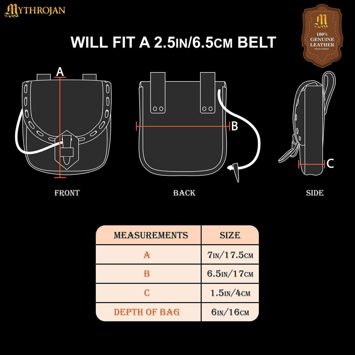 Mythrojan “The Adventurer’s” Belt Bag with Horn Toggle, Ideal for SCA LARP Reenactment & Ren fair, Full Grain Leather, Brown, 8”x 7”
