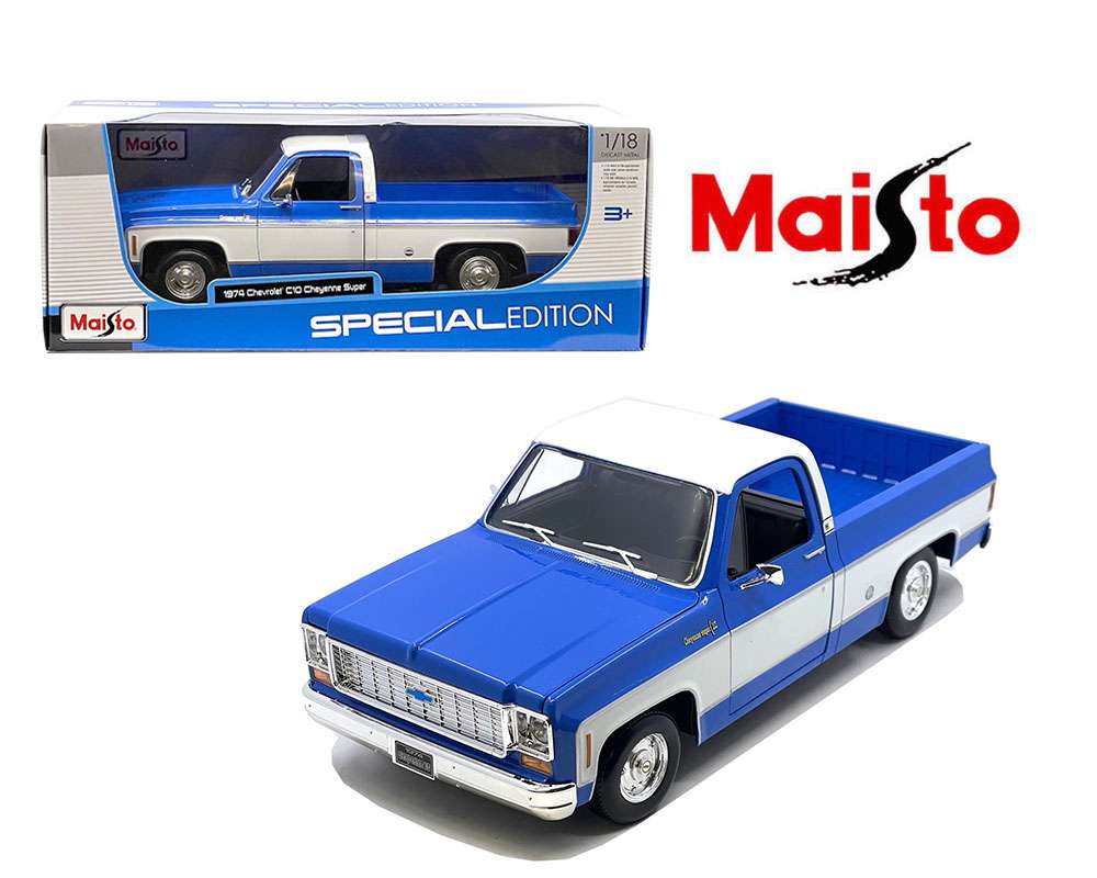 Maisto 31467 Special Edition 1974 Chevrolet C10 Cheyenne Super 1:18 Blue / White