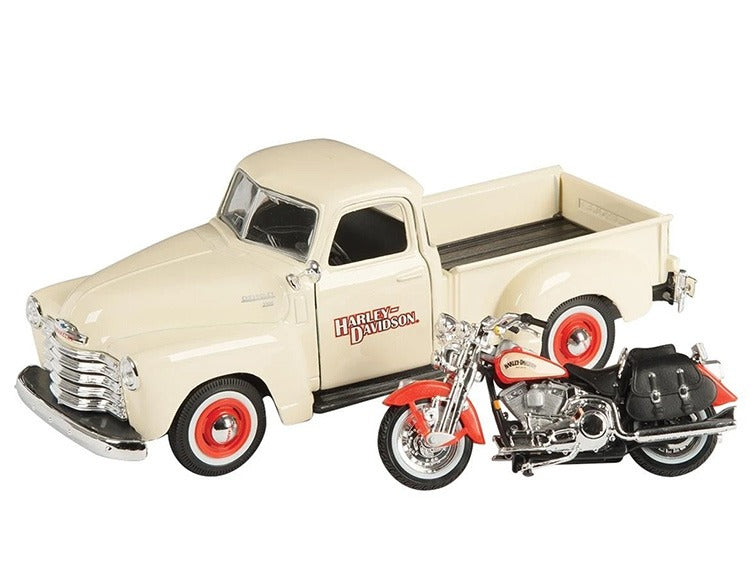 Maisto 32194 Harley Davidson 1950 Chevy 3100 Pick Up Truck & 2001 FLSTS 1:25 Cream