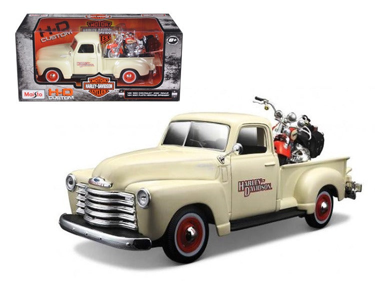 Maisto 32194 Harley Davidson 1950 Chevy 3100 Pick Up Truck & 2001 FLSTS 1:25 Cream