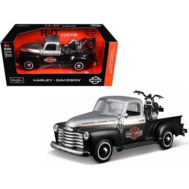 Maisto 32198 Harley Davidson 1950 Chevy 3100 Pick Up Truck & 1948 Panhead 1:25 Black / Silver