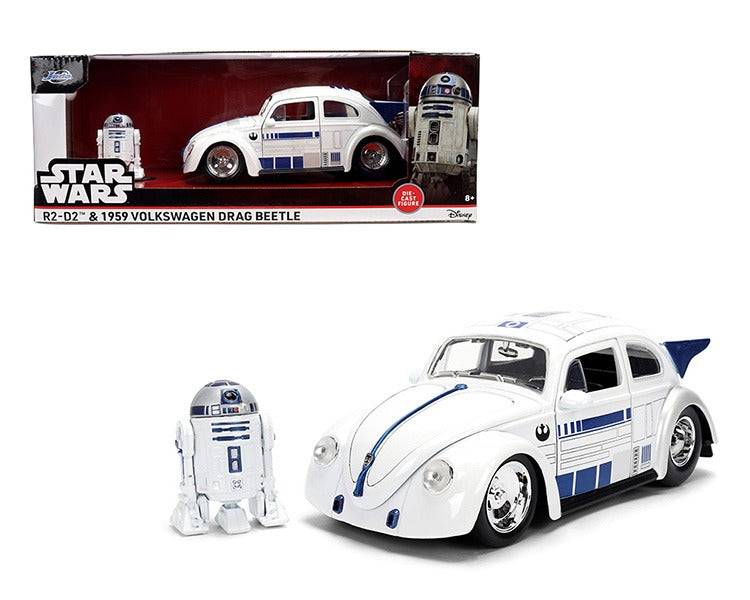 Jada 36912 Star Wars1959 Volkswagen Drag Beetle 1:24 with R2-D2 Figure White