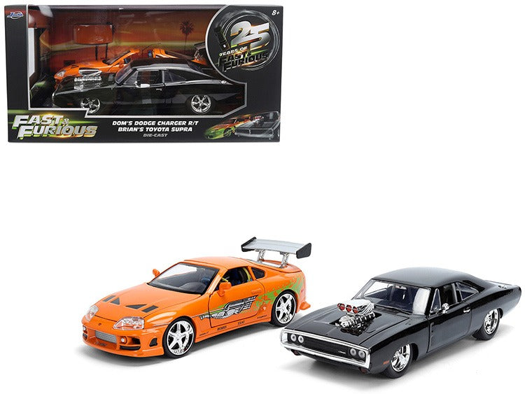 Jada 37542 25th Fast & Furious Dodge Charger R/T & Toyota Supra 1:24 Set Black & Orange