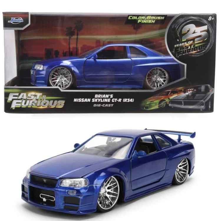 Jada 37704 25th Fast & Furious Brian’s Nissan Skyline GT-R R34 1:24 Color Brush Blue