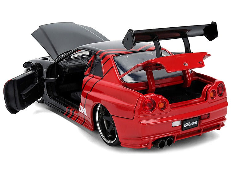 Jada 38346 Autoworks 2002 Nissan Skyline GT-R (R34) Advan1:24 Black Red
