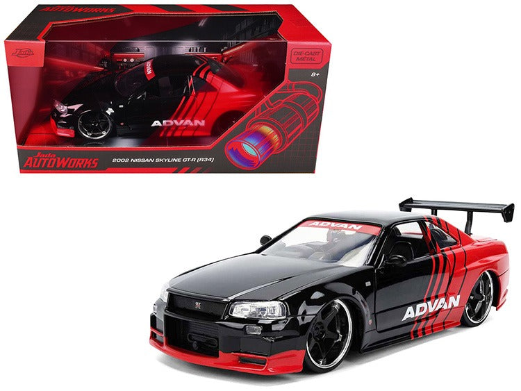 Jada 38346 Autoworks 2002 Nissan Skyline GT-R (R34) Advan1:24 Black Red
