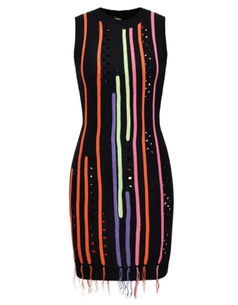 Runway Striped Sweater Dress - Black