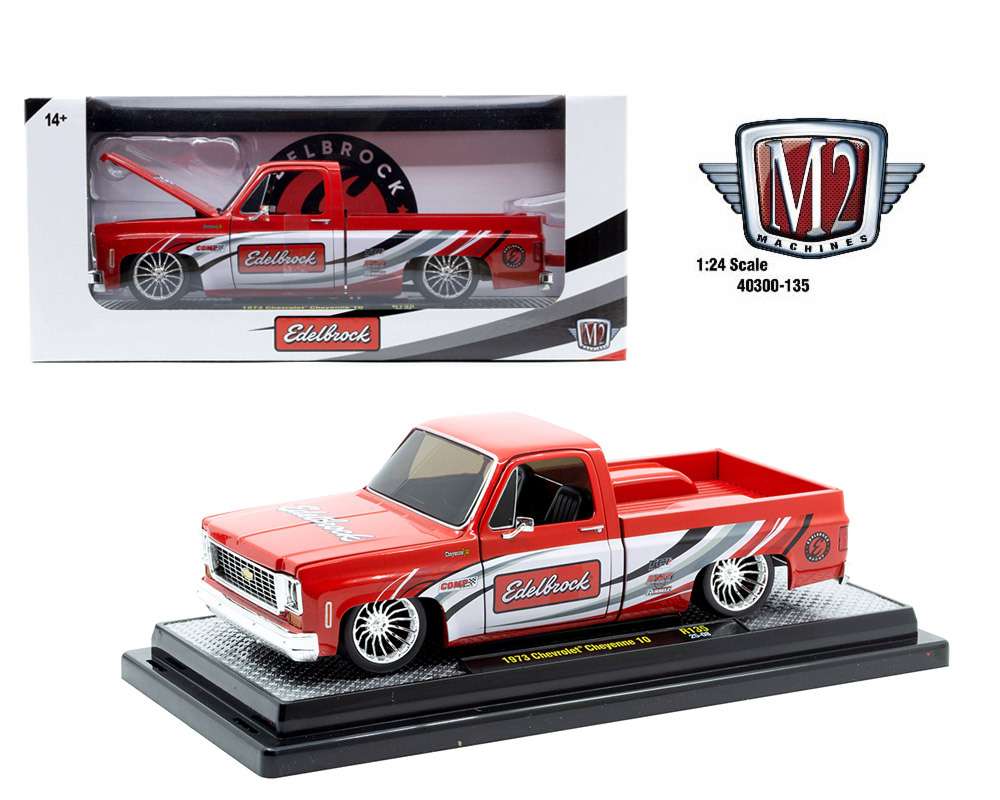 M2 Machines 40300 135 A 1973 Chevrolet Cheyenne 10 Pick Up Truck 1:24 Edelbrock Red