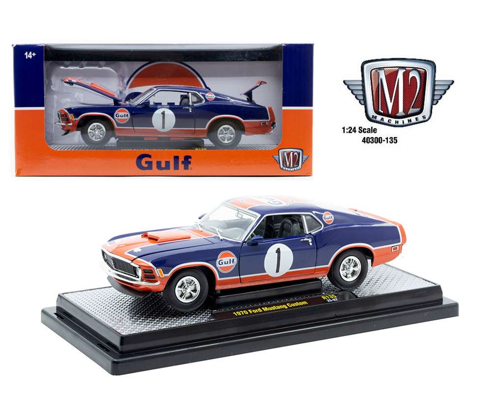M2 Machines 40300 135 B 1970 Ford Mustang #1 Custom 1:24 GULF Dark Blue / Orange