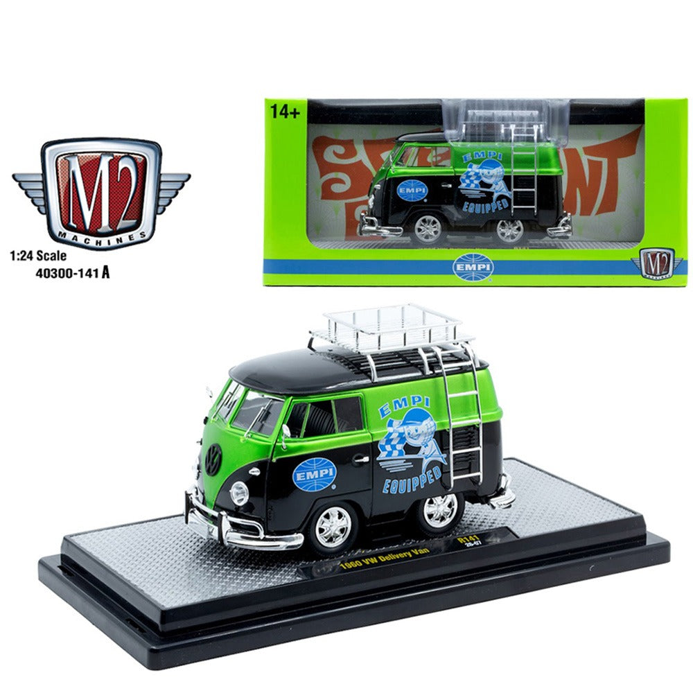 M2 Machines 40300 141 A 1960 Volkswagen Delivery Van EMPI EQUIPPED Custom 1:24 Black / Green