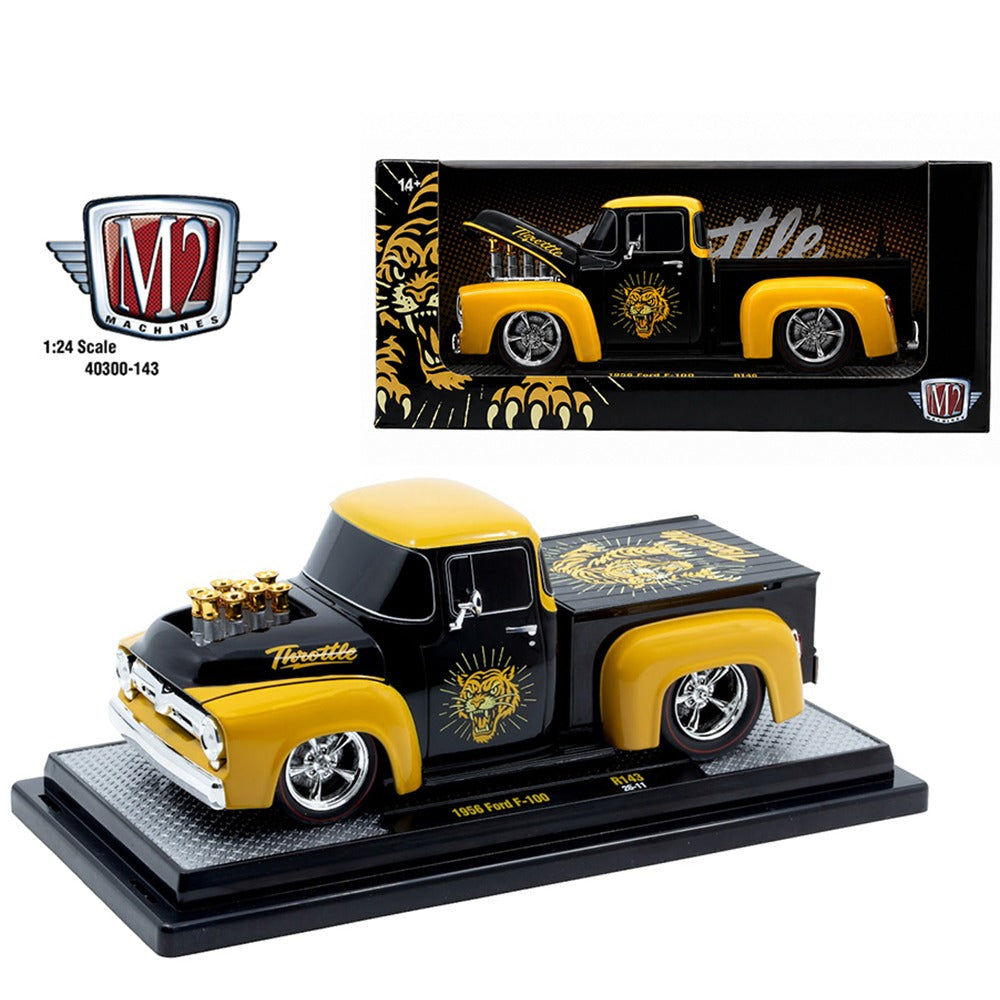 M2 Machines 40300 143 A 1956 Ford F-100 Pick Up Truck 1:24 Throttle Black / Yellow