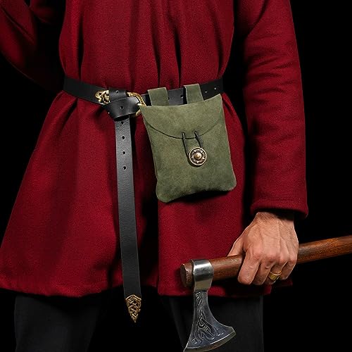 Mythrojan Medieval Renaissance Suede Jewelry Belt Pouch LARP Costume Waist Bag - Dark Green