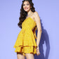 Women Yellow Floral Twist & Knot Playsuit