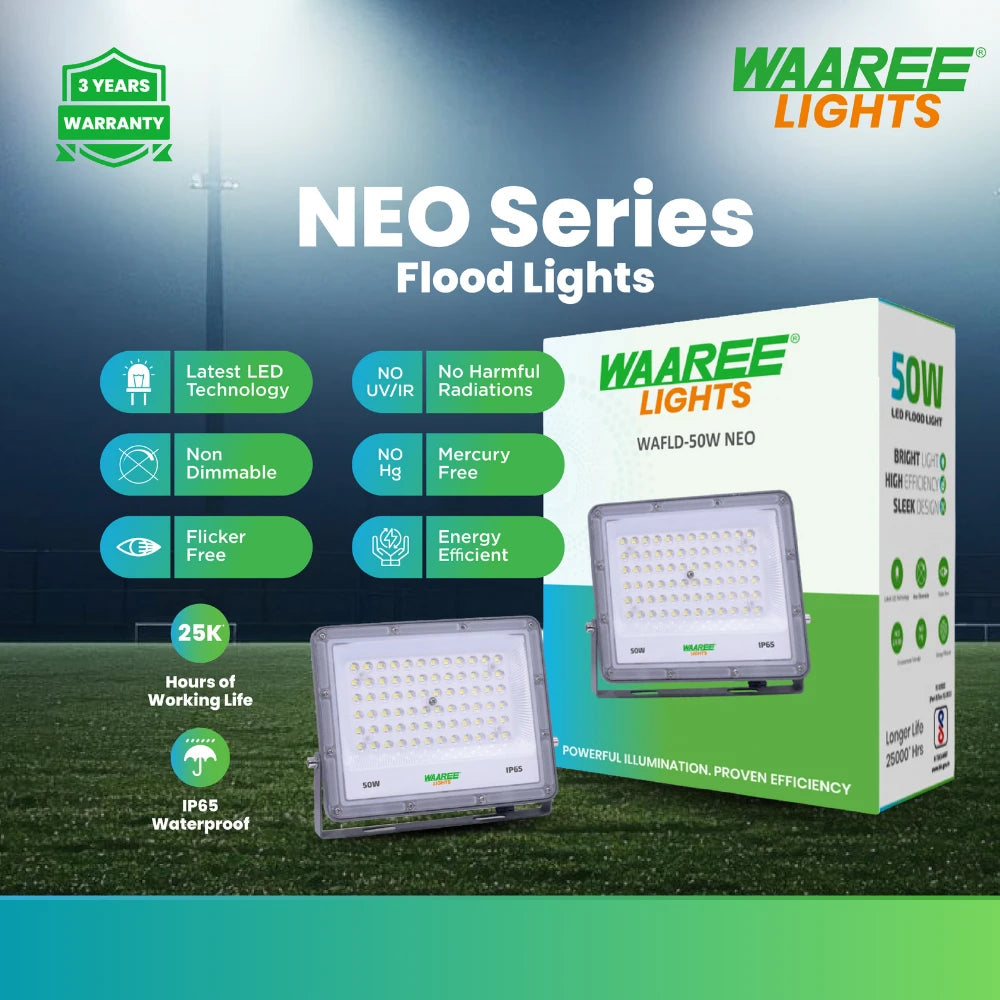 50W Solar Flood Light, IP65 Outdoor Lighting | Waaree
