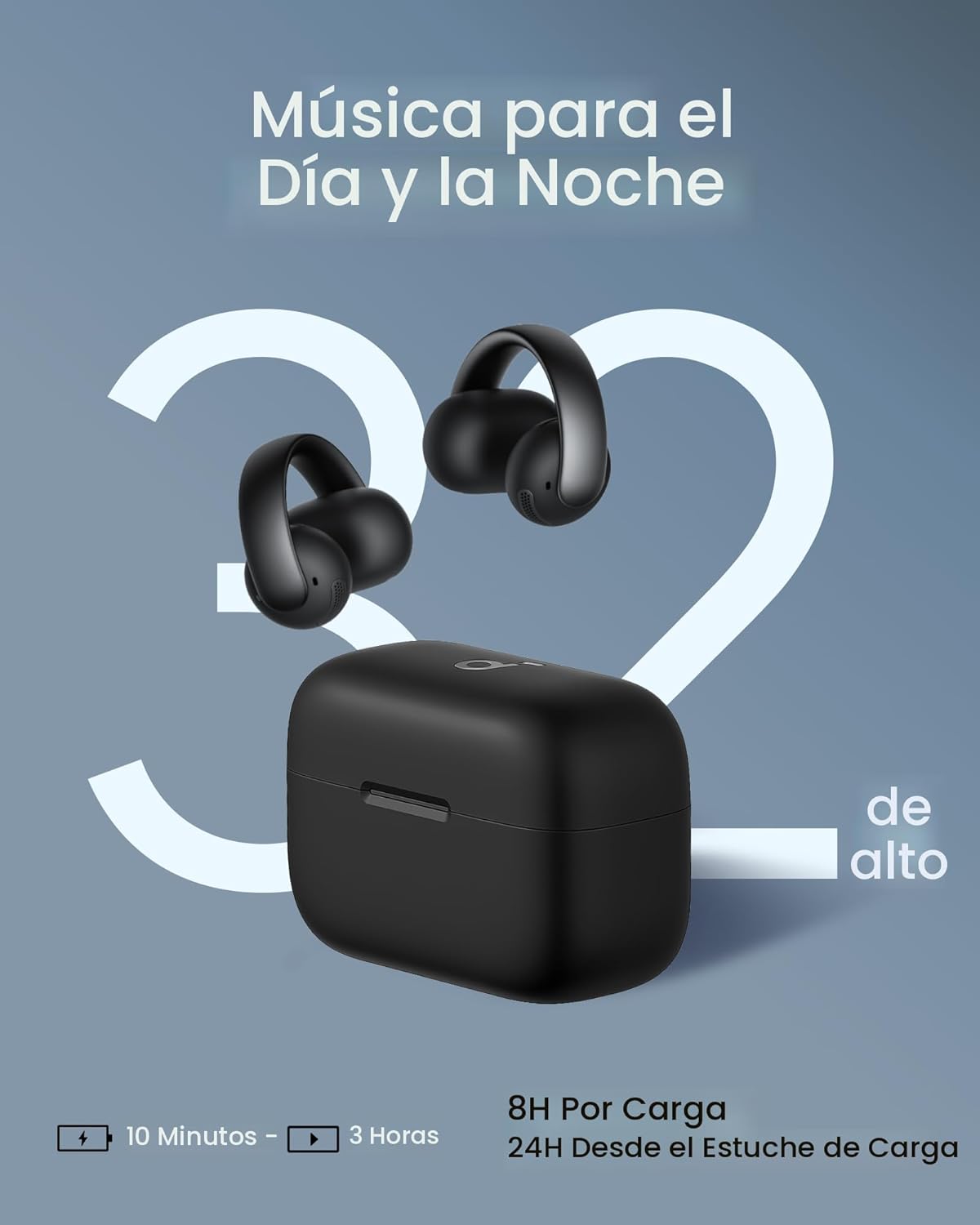 Soundcore AeroClip by Anker, auriculares de oreja abierta, auriculares con clip, comodidad adaptativa, llamadas claras con 4 micrófonos e IA, ajuste estable, controladores de 0.472 in para graves