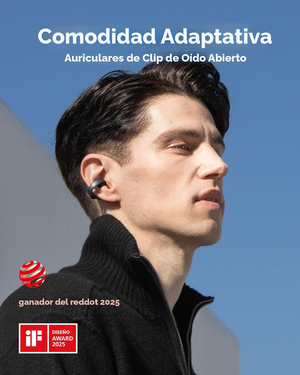 Soundcore AeroClip by Anker, auriculares de oreja abierta, auriculares con clip, comodidad adaptativa, llamadas claras con 4 micrófonos e IA, ajuste estable, controladores de 0.472 in para graves