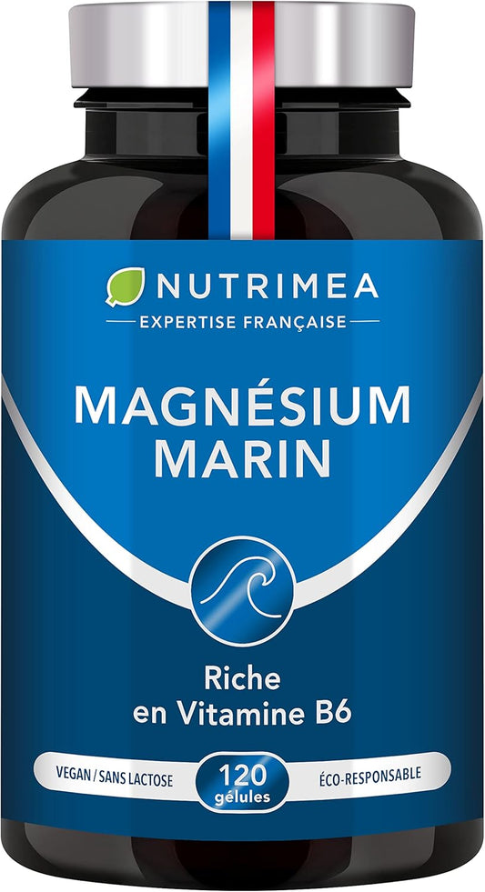 Magnésium Marin et Vitamine B6 | Breveté Simag55™ | Combat Efficacement la Fatigue | 150 mg/jour | 120 Gélules d'Origine Végétale | 4 Mois de Cure | Fabrication Française | Nutrimea