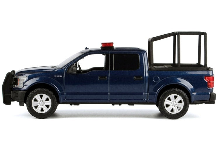 Motormax 79543 2019 Ford F-150 Lariat Crew Cab 1:27 with Stand Cage & Light and Sound Blue