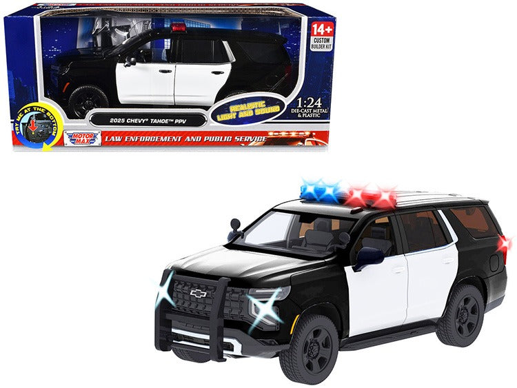 Motormax 79623 2025 Chevrolet Tahoe PPV 1:24 with Light and Sound Black / White