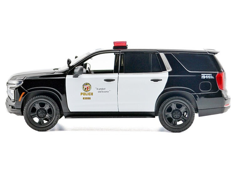 Motormax 79627 2025 Chevrolet Tahoe PPV Los Angeles Police Department 1:24 with Light and Sound Black / White