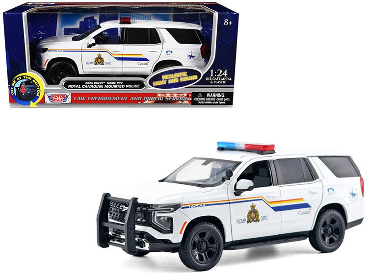 Motormax 79628 2025 Chevrolet Tahoe PPV Royal Canadian Mounted Police 1:24 with Light and Sound White