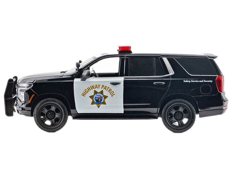 Motormax 79629 2025 Chevrolet Tahoe PPV California Highway Patrol 1:24 with Light and Sound Black / White