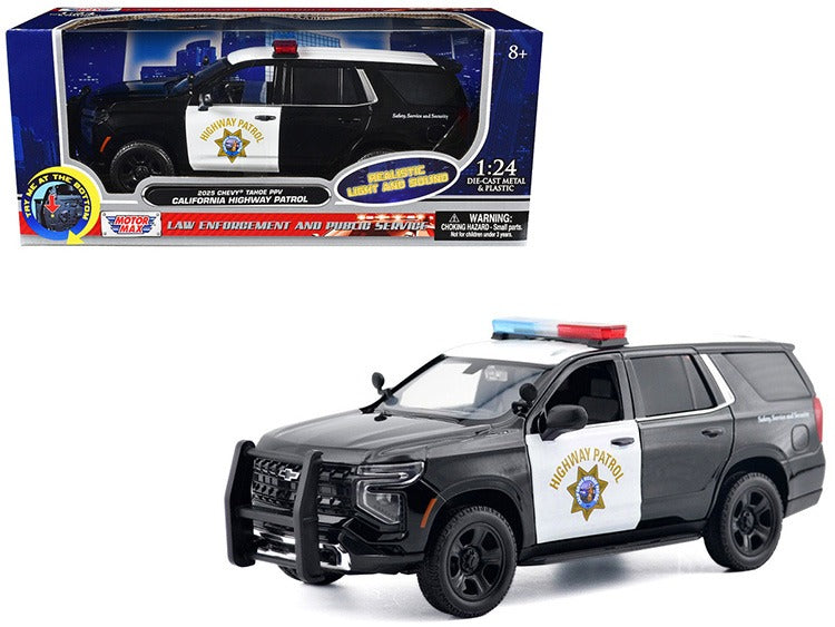 Motormax 79629 2025 Chevrolet Tahoe PPV California Highway Patrol 1:24 with Light and Sound Black / White