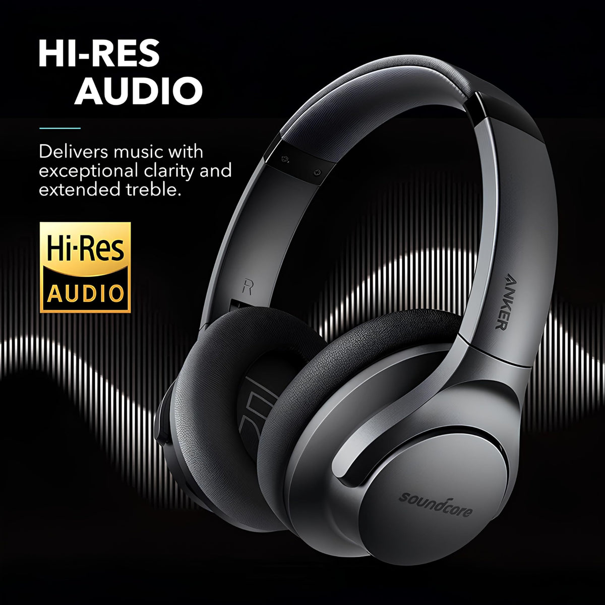 Soundcore Anker Life Q20 Hybrid Active Noise Cancelling Headphones, Wireless Over Ear Bluetooth Headphones, 60H Playtime, Hi-Res Audio, Deep Bass, Memory Foam Ear Cups, Travel, Office