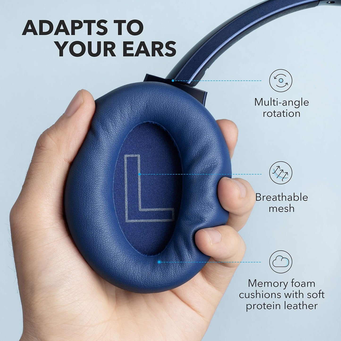 Soundcore Anker Life Q20 Hybrid Active Noise Cancelling Headphones, Wireless Over Ear Bluetooth Headphones, 60H Playtime, Hi-Res Audio, Deep Bass, Memory Foam Ear Cups, Travel, Office