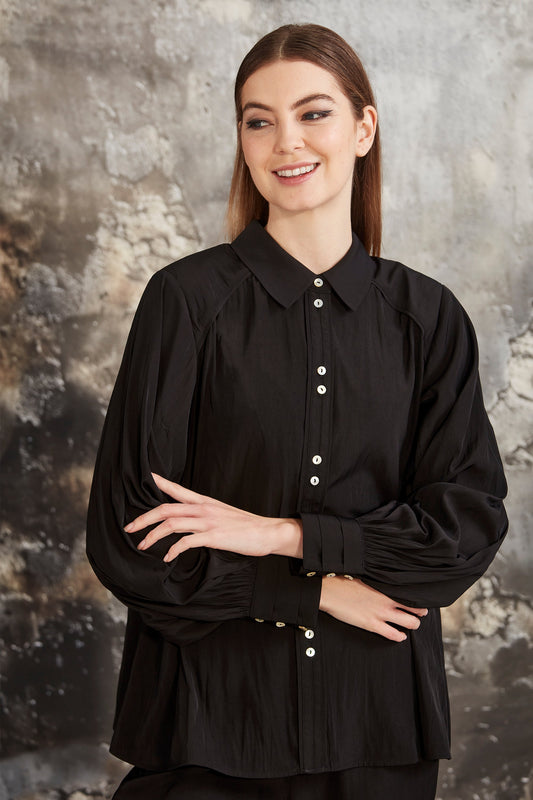 Elegant Demure Shirt - Black Glide: A Touch of Sophistication