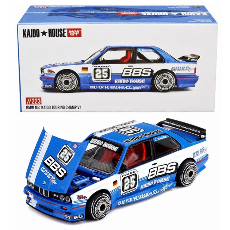 Mini GT x Kaido House KHMG223 BMW M3 #25 BBS Kaido Touring Champ V1 1:64 Blue / White