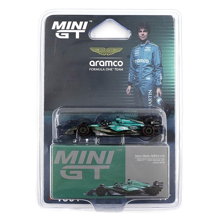 Mini GT MGT01001 Aston Martin AMR24 2024 F1 2024 Bahrain GP 1:64 #18 Lance Stroll Green