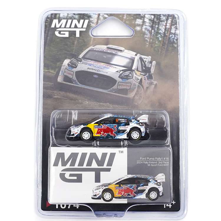 Mini GT MGT01074 Red Bull Ford Puma Rally1 #16 M-Sport Ford WRT 2024 Rally Finland 3rd Place 1:64 White