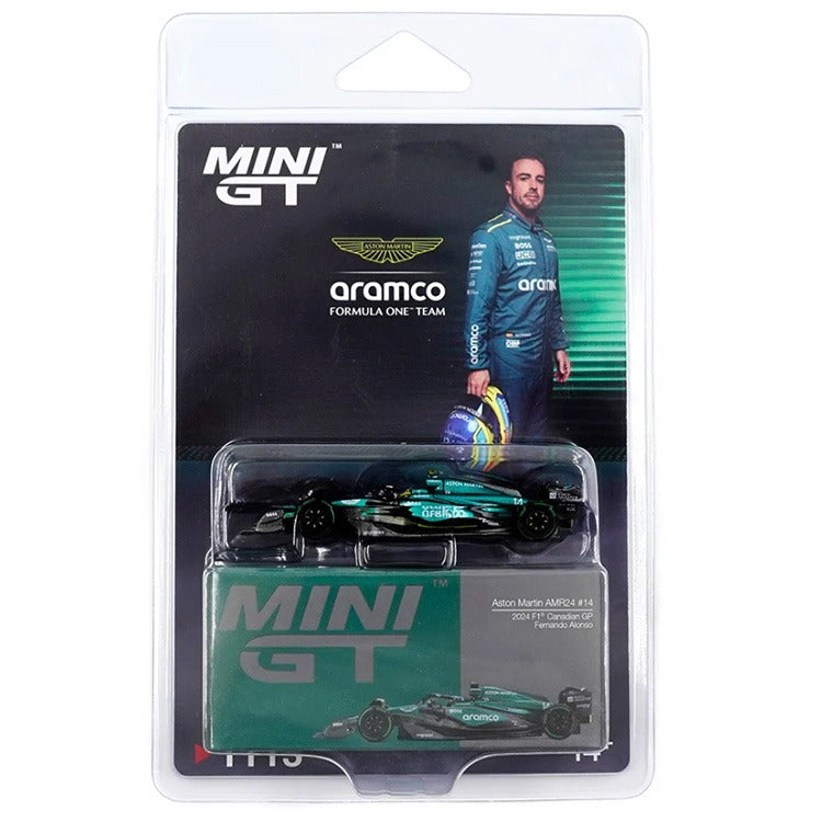 Mini GT MGT01113 Aston Martin AMR24 2024 F1 2024 Canadian GP 1:64 #14 Fernando Alonso Green