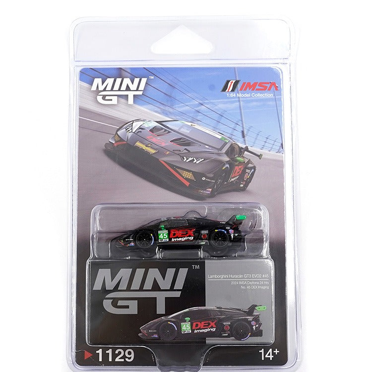 Mini GT MGT01129 Lamborghini Huracan GT3 EVO2 #45 No.45 DEX Imaging 2024 IMSA Daytona 24 Hrs 1:64 Black