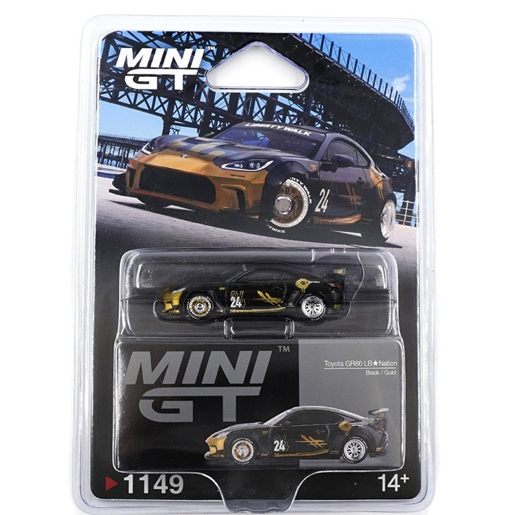 Mini GT MGT01149 LBWK Liberty Walk LB Nation Toyota GR 86 GR86 #24 1:64 Black / Gold