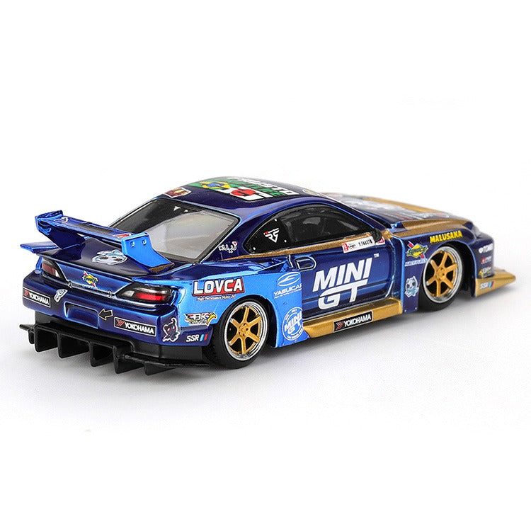 Mini GT MGT01157 Nissan LB-Super Silhouette S15 SILVIA #555 Team Liberty Walk 2025 Formula Drift 1:64 Chrome Blue